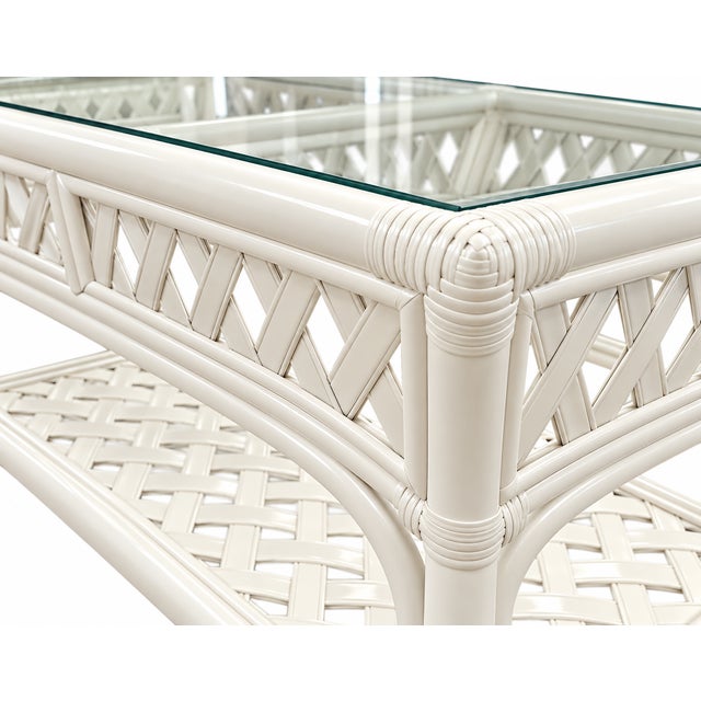 Mid 20th Century Vintage Lacquered Rattan Coffee Table With Glass Top For Sale - Image 5 of 5