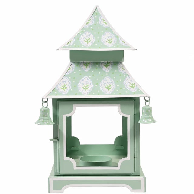 Sage Green & White Tulip Pagoda Lantern, Mini For Sale - Image 4 of 4