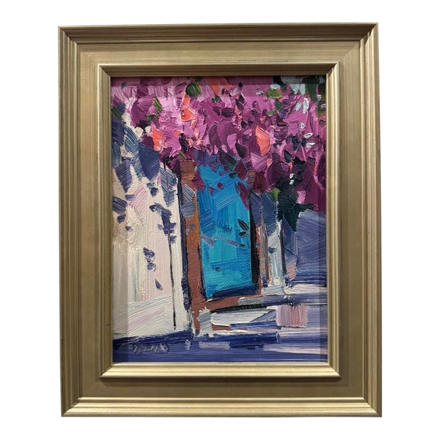2022 Oil Post-Impressionist Jose Trujillo Original Flowered Doorway, Framed For Sale