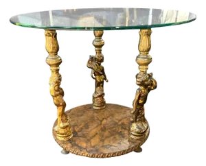 Faux Marble and Brass Table Lamp With Cherubs