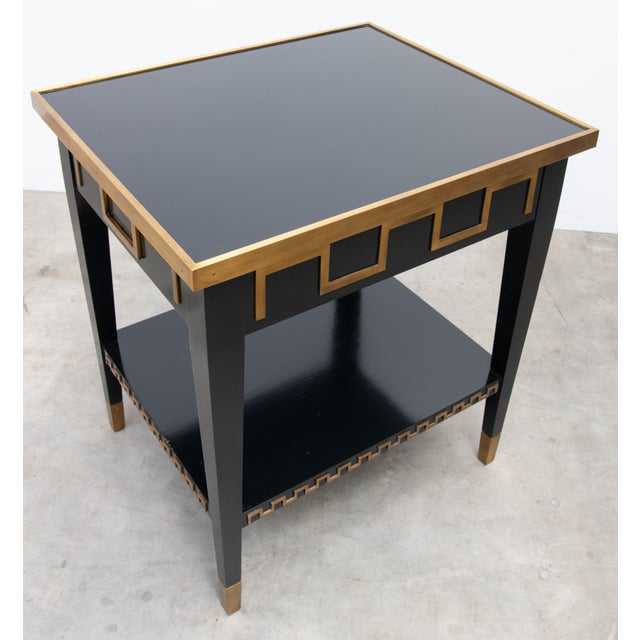 Wood Black Laquer and Brass Greek Key End Table For Sale - Image 7 of 9