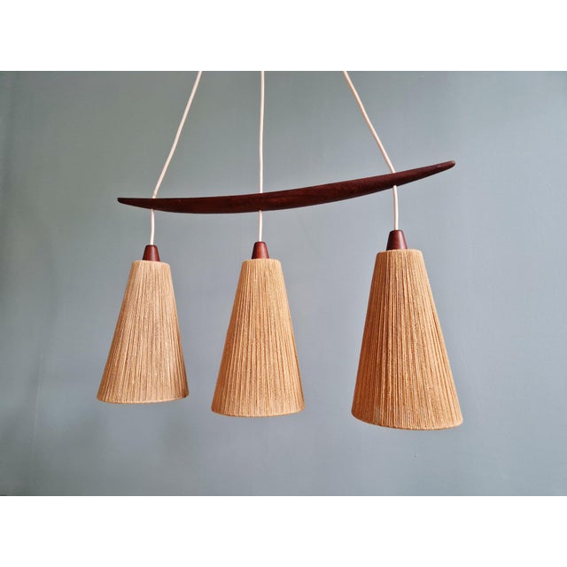 Mid-Century Teak and Sisal Rope Chandelier from Temde, 1960s For Sale - Image 16 of 18