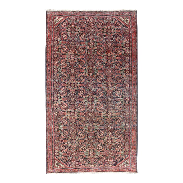 Antique Faraghan Fine Persian Rug in Navy Color Background and Jewel Tones 2'10 X 5'6 For Sale