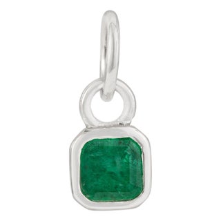 Square Cut Deep Emerald Bezel Set Green Charm Pendant in 18k White Gold For Sale