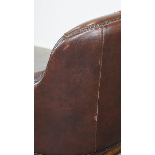 English Cowhide Chesterfield Armchair with Wood Legs For Sale - Image 14 of 16