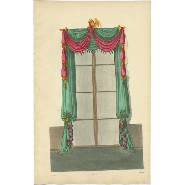 Set of four antique prints of windows with drapery. These prints originate from 'The General Artist's Encyclopaedia' by...