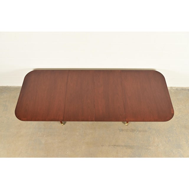 1980s Baker Furniture Style Georgian Mahogany Double Pedestal Extension Dining Table, Newly Refinished For Sale - Image 5 of 14