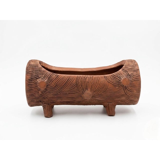 French Vintage French Faux Bois Terracotta Log Planter For Sale - Image 3 of 10