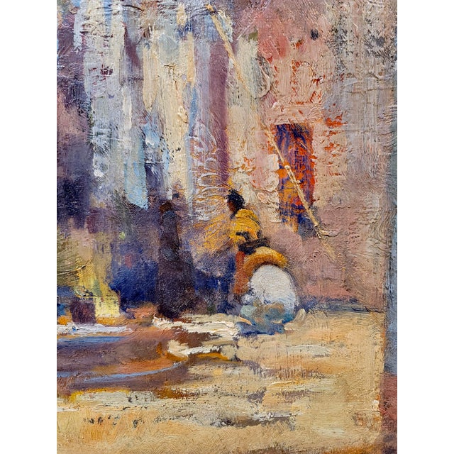 Blue Alson Skinner Clark- Mexican Peons in a Hacienda Courtyard-Oil Painting-C1923 For Sale - Image 8 of 10