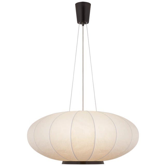 Barbara Barry for Visual Comfort Signature Paper Moon Large Hanging Shade in Bronze with Rice Paper Shade For Sale