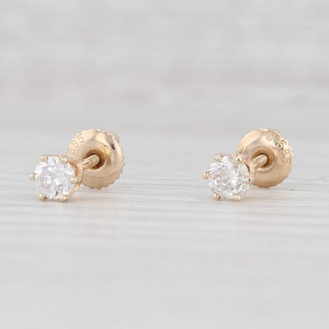 0.47ctw Diamond Stud Earrings 14k Yellow Gold Solitaire Round Pierced - 2 Pieces For Sale - Image 4 of 6