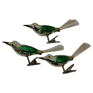 1950s Green Bird Christmas Ornaments - Set of 3 For Sale