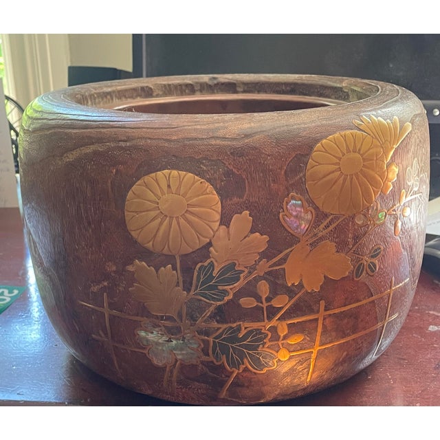 Japanese Vintage Japanese Hibachi With Inlaid Pearl Display For Sale - Image 3 of 12