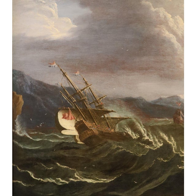 Workshop of Matthieu Van Plattenberg, Stormy Navy with Vessels, 1700, Oil on Canvas For Sale - Image 9 of 15
