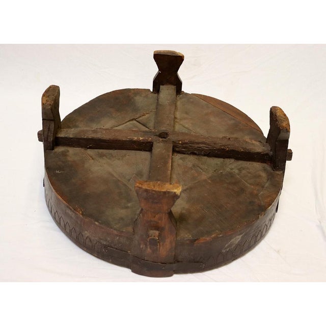 Antique Indian Hand Carved Chakki Rice Mill Stool or Ottoman, 1950s For Sale - Image 9 of 17