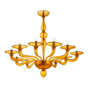 Italian Contemporary Amber Murano Style Glass Chandelier
