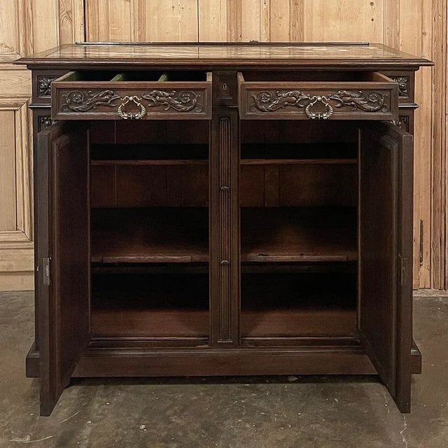Wood 19th Century French Henri II Renaissance Revival Marble Top Buffet For Sale - Image 7 of 15