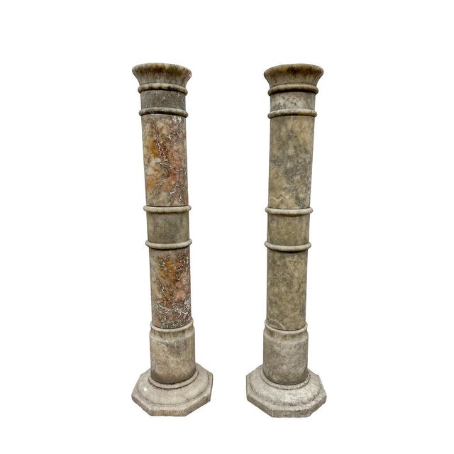 Antique Neoclassical Marble Column Pedestal Stands, Late 19th Century, Set of 2 For Sale - Image 13 of 13
