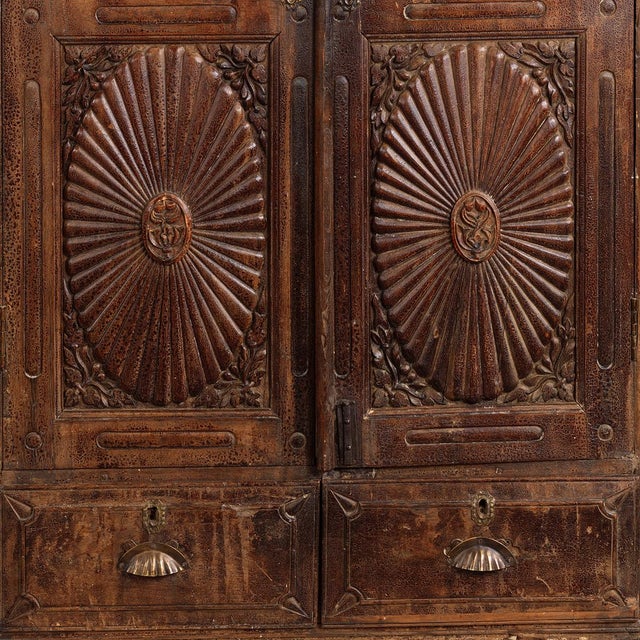 Wood Vintage Almirah Cabinet with Sunburst Panels, 1950s For Sale - Image 7 of 9