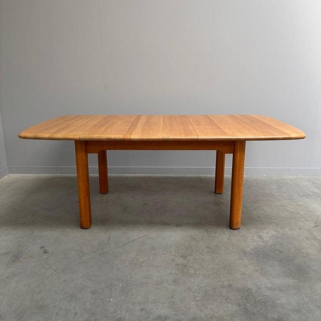 Remarks: Large vintage extendable dining table by Wasa, Finland 1990s. Completely made out of solid oak wood. Table is in...