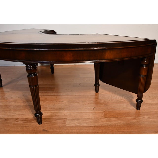 Brown 1930s Stickley English Regency Mahogany & Leather Top Drop-Leaf Coffee Table For Sale - Image 8 of 14