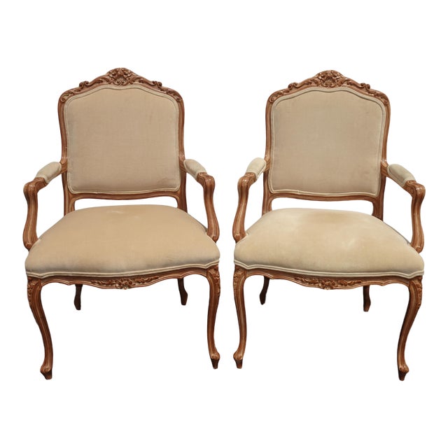 Pair of Vintage French Provincial Carved Off White Velvet ...