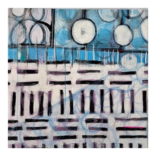 “Chester Trains” Abstract Contemporary Acrylic Painting by Paula DeStefanis For Sale