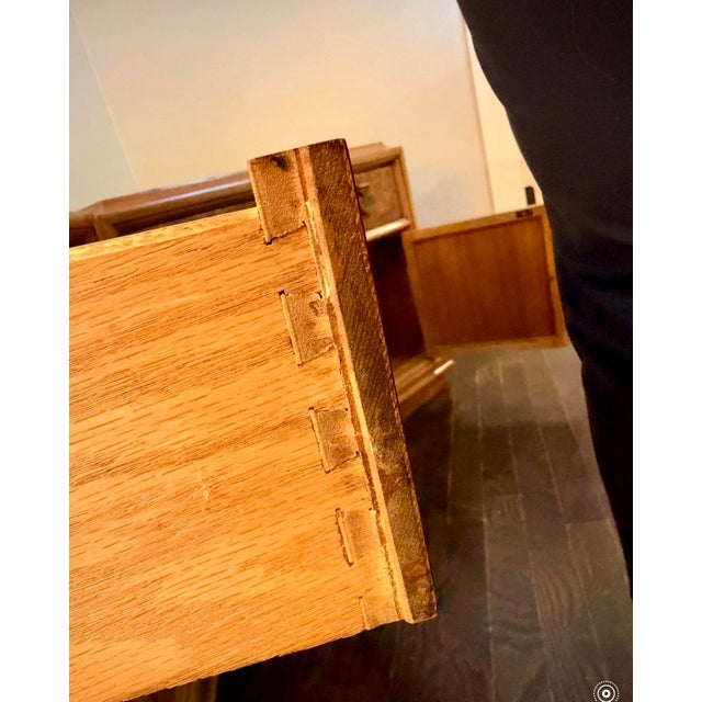 Wood Vintage Pair of Mid-Century MCM Thomasville Burl Wood and Cane Front Nightstands. For Sale - Image 7 of 10