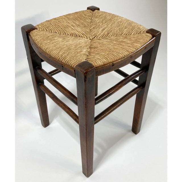 English Antique English Wood Woven Rush Seat Stool For Sale - Image 3 of 9
