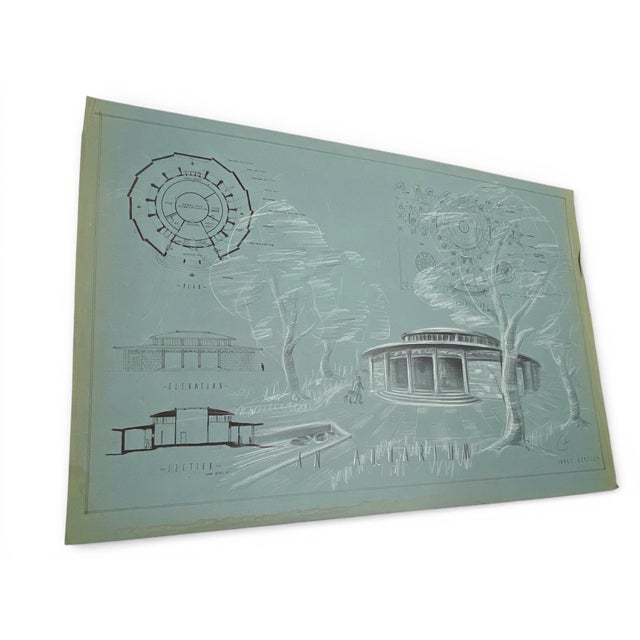 An original mid-century architectural presentation drawing by Janet Bentley, produced as part of a fourth-year submission...