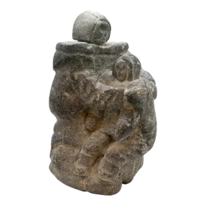 Mid 20th Century Inuit Mother & Child Grey Soapstone Carving Native Arctic Canada Sculpture