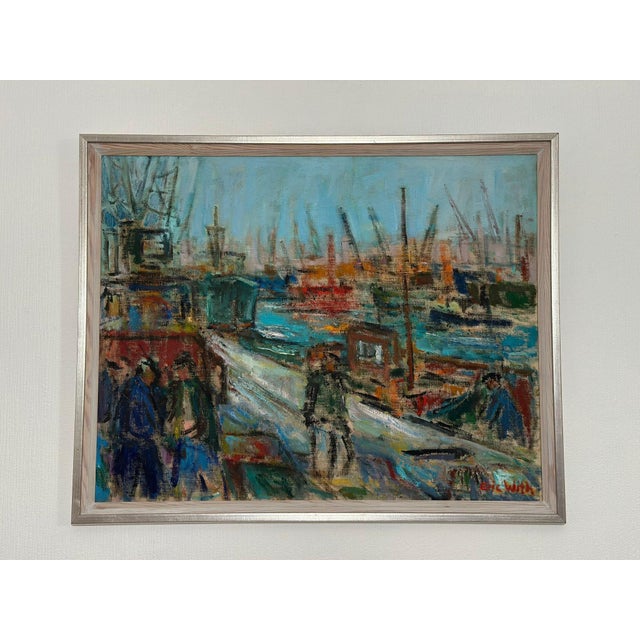 Eric With, Port of Gothenburg, 1960s, Oil on Canvas, Framed For Sale - Image 16 of 18