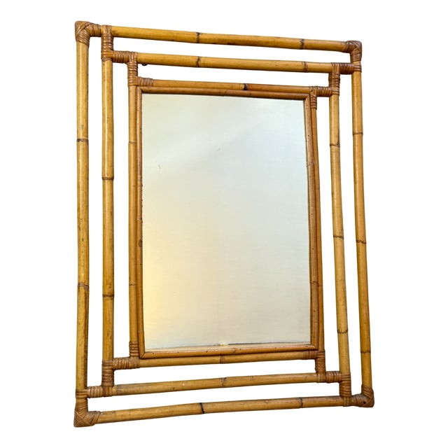 Vintage French Rattan Mirror, 1960s For Sale