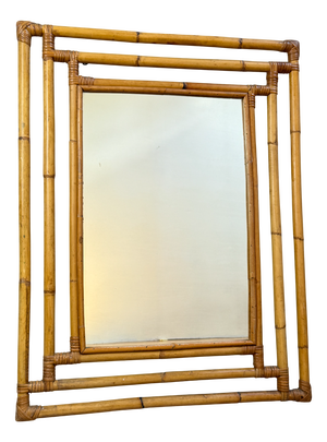 Vintage French Rattan Mirror, 1960s