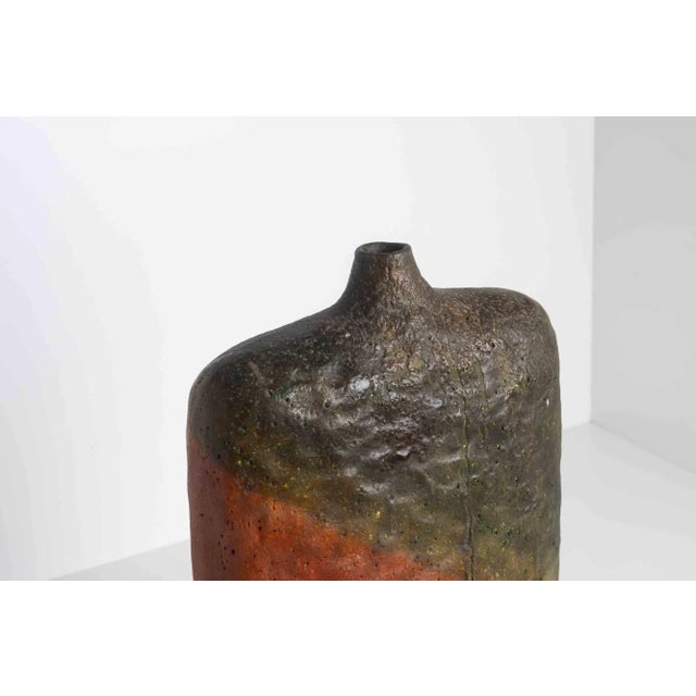 Monumental Fantoni Orange and Green Glazed Vase For Sale - Image 4 of 9