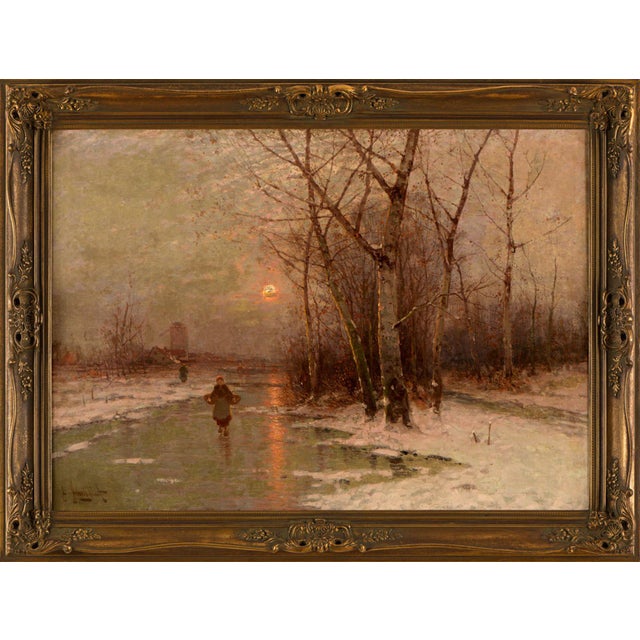 Johann Jungblut, Winter Moonlit Landscape with Figures, 19th Century, Oil on Canvas, Framed For Sale - Image 7 of 7