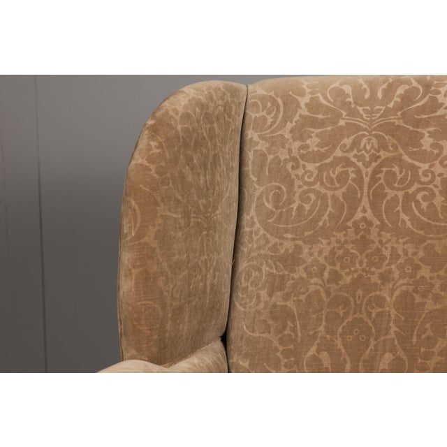 Vintage English Upholstered Loveseat with Out-Scrolling Arms and Casters For Sale - Image 9 of 12