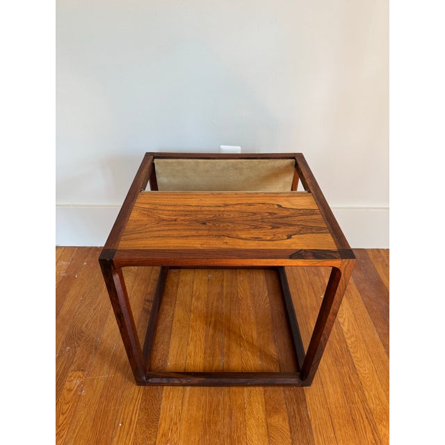 Mid-Century Modern 1960s Brazilian Rosewood and Suede Magazine Rack Attributed to Kai Kristiansen For Sale - Image 3 of 12