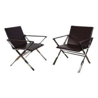 Leather and Chrome-Plated Metal Armchairs, Italy, 1970, Set of 2 For Sale