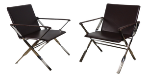 Leather and Chrome-Plated Metal Armchairs, Italy, 1970, Set of 2