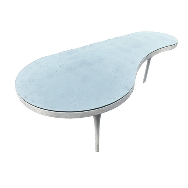 Glass Mid-Century Style White Gesso Coffee Table With Antique Mirrored Top For Sale - Image 7 of 7