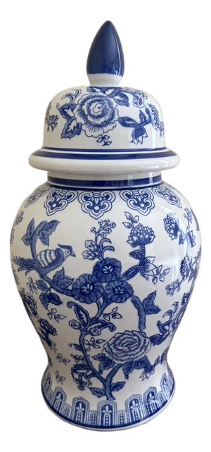 Late 20th Century Chinoiserie Large Blue and White Porcelain Ginger Jar