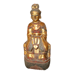 Antique Chinese Ming Dynasty Wood Immortal Lacquer Gold Leaf Taoist Sculpture