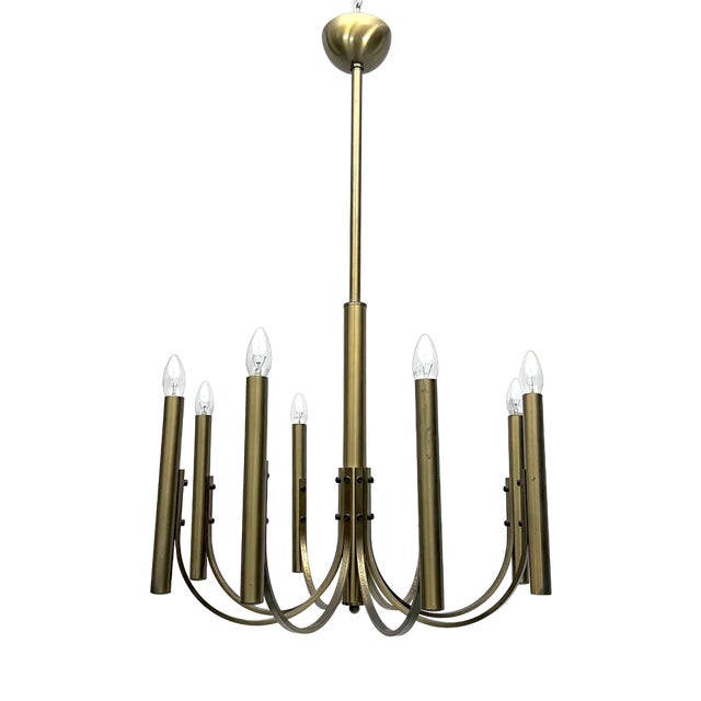 Large Vintage Italian Eight Lights Chandelier in Brass, 1970s For Sale
