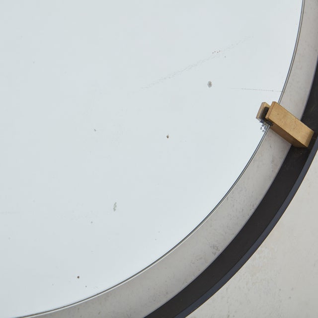 Round Black Metal + Brass Wall Mirror, 1980s For Sale In Chicago - Image 6 of 11