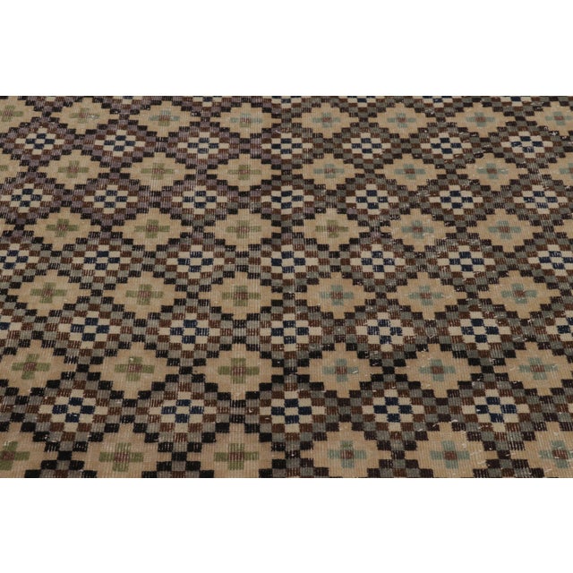 Vintage Distressed Rug With Diamond Mosaic and Geometric Borders - Rug & Kilim For Sale - Image 9 of 10