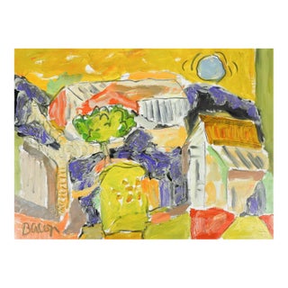 Contemporary Colorful Abstract Farm Painting For Sale