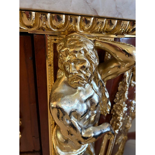 Antique Louis XVI Style of Mahogany, Fruitwood Marquetry & Gilt Bronze Mounted Commodes after the Original by Jean-Henri Riesener, 1900s, Set of 2 For Sale - Image 16 of 18