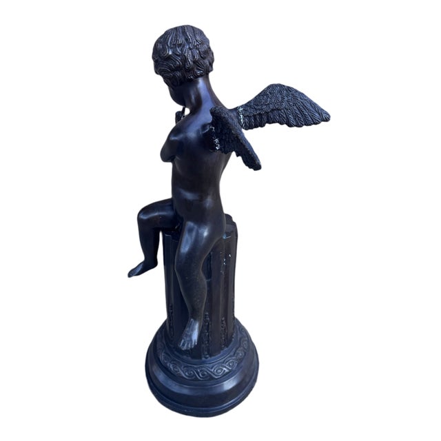 Antique Bronze Cherub on Pedestal Playing The Flute Sculpture Attributed to French Artist Auguste Moreau Dimensions H 24"...