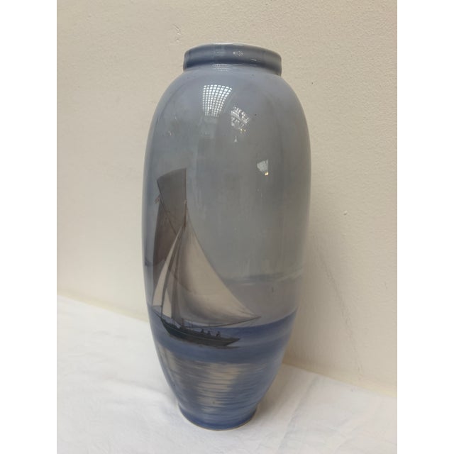 Royal Copenhagen Large Mid-Century Porcelain Vase with Sailboat Motif from Royal Copenhagen, Denmark, 1947 For Sale - Image 4 of 8